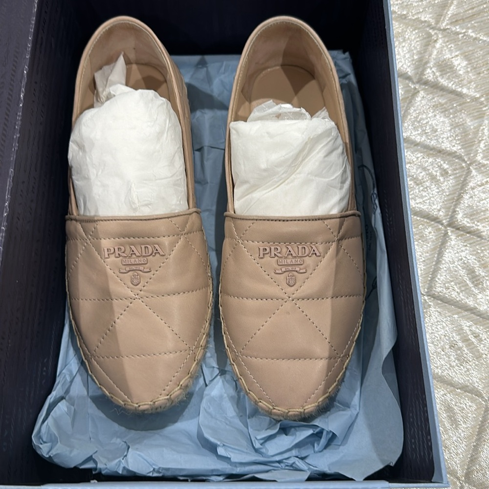 Prada Flat Quilted Leather Espadrilles